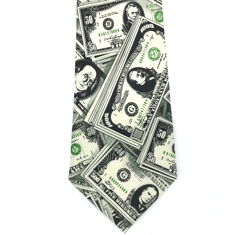 A Rogers USD Dollar Money Neck Tie $50 $100 $500